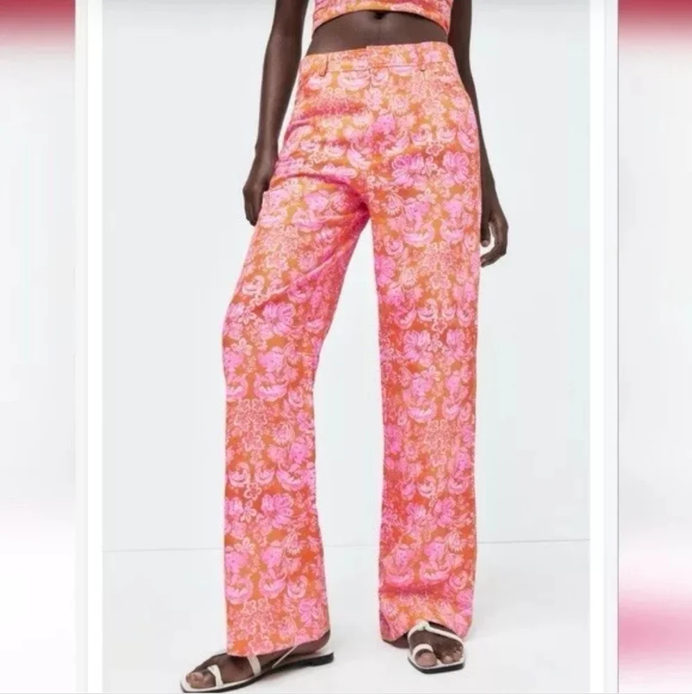 Zara Beachy Summer linen blend Straight Leg pants 28×32